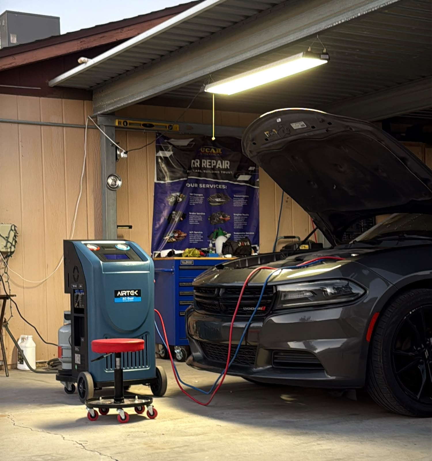 Vehicle being serviced in the Ducar garage