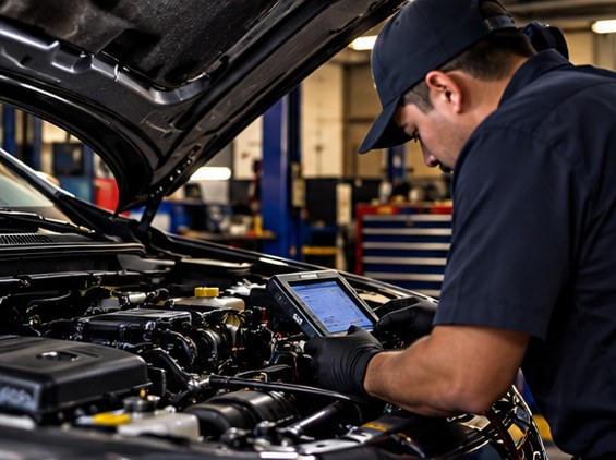 Mechanic diagnosing an engine